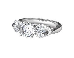 pear three stone diamond ring