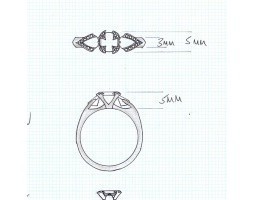 three stone diamond ring commission sketch