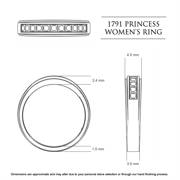  Platinum 950 1791 Princess Celebration Ring - Dimensions