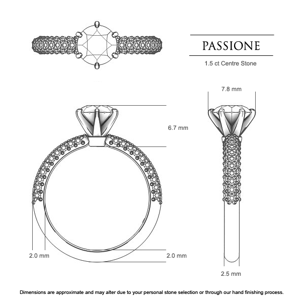 Engagement Rings White Gold Passione - Dimensions