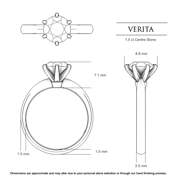 Engagement Rings Platinum 950 Verita - Dimensions