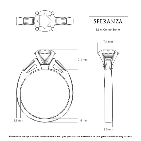 Diamond Rings Platinum 950 Speranza - Dimensions