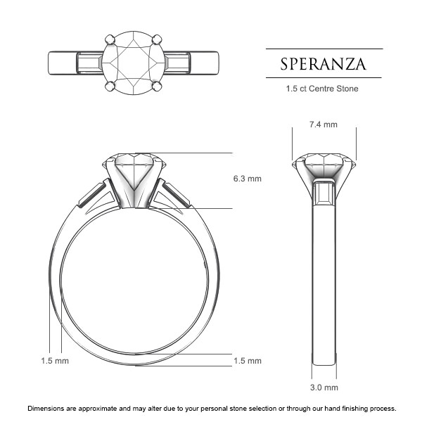 Engagement Rings White Gold Speranza - Dimensions