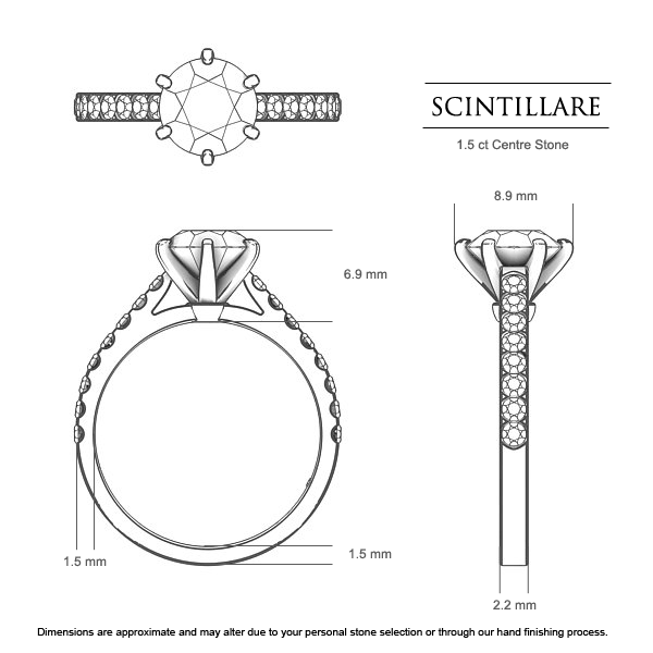 Engagement Rings Platinum 950 Scintillare - Dimensions