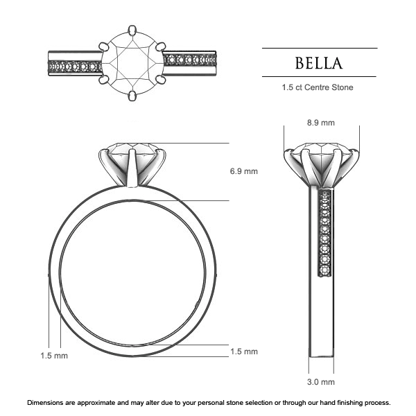 Engagement Rings Platinum 950 Bella - Dimensions