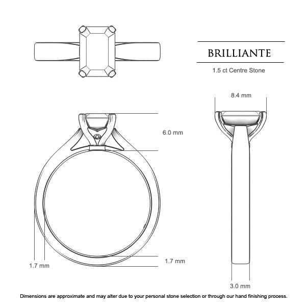 Emerald Diamond Rings Brilliante - Dimensions