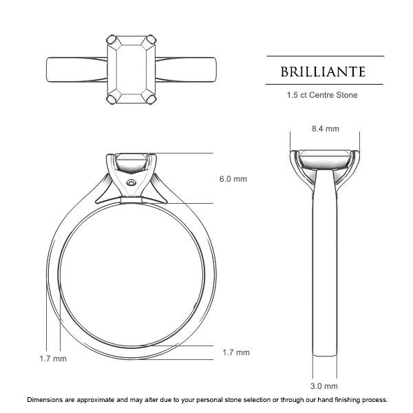 Emerald Engagement Rings White Gold Brilliante - Dimensions