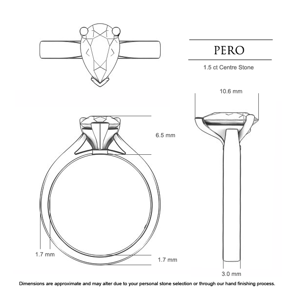 Pear Diamond Rings White Gold Pero - Dimensions