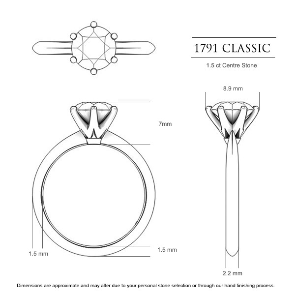 Engagement Rings White Gold 1791 Classic - Dimensions