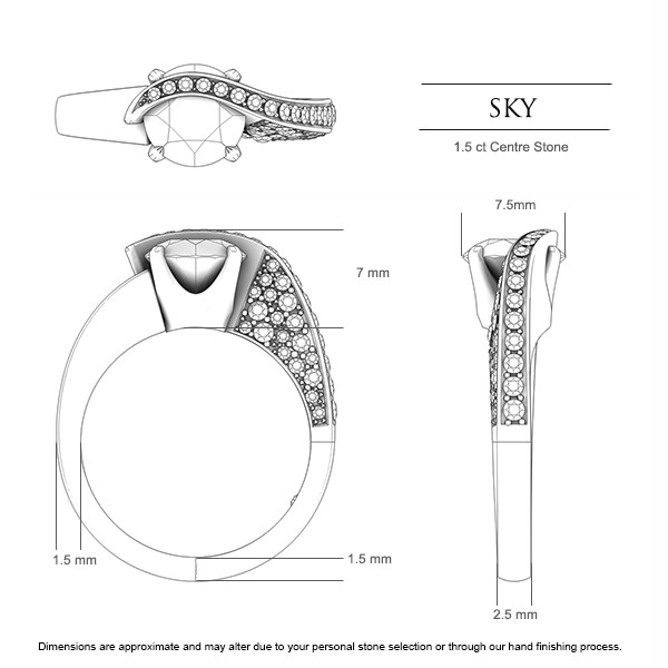 Sapphire Rings White Gold Sky - Dimensions