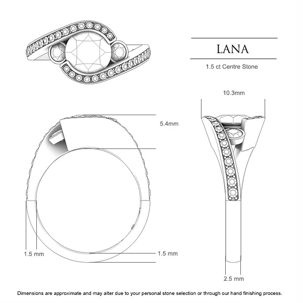 Sapphire Rings Platinum 950 Lana - Dimensions