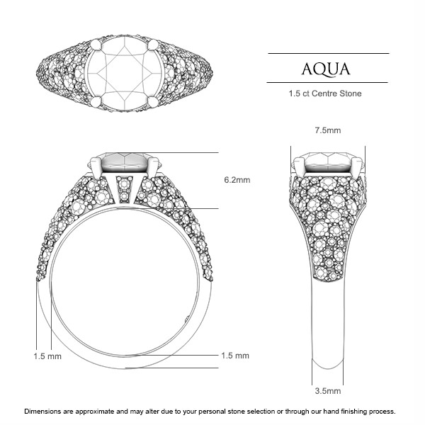 Sapphire Rings Platinum 950 Aqua - Dimensions