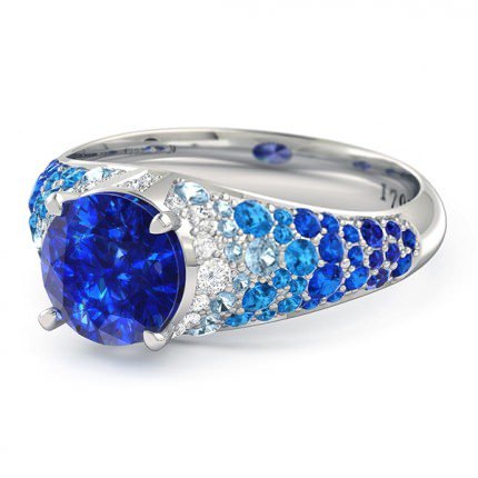 Sapphire Ring White Gold Aqua - Side View