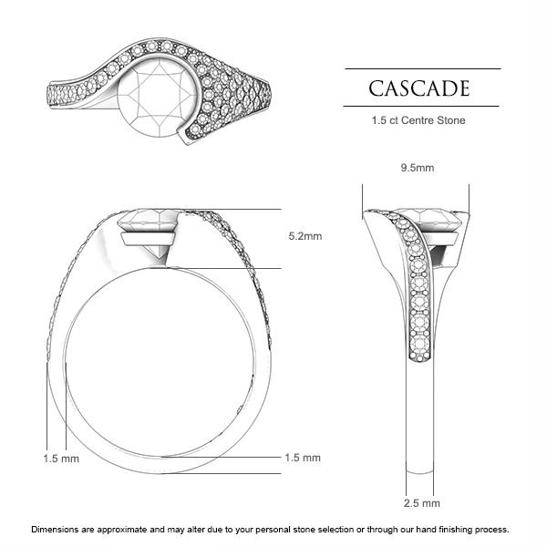 Sapphire Rings Platinum 950 Cascade - Dimensions