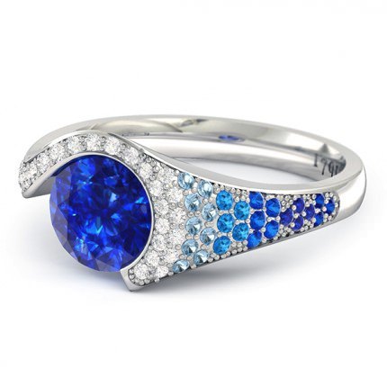 Sapphire Ring Platinum 950 Cascade - Side View