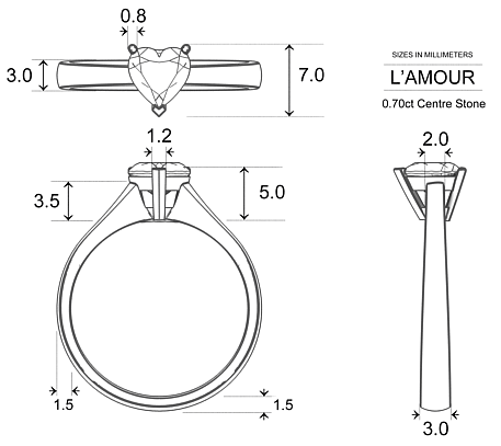 Heart Diamond Rings Platinum 950 L`amour - Dimensions