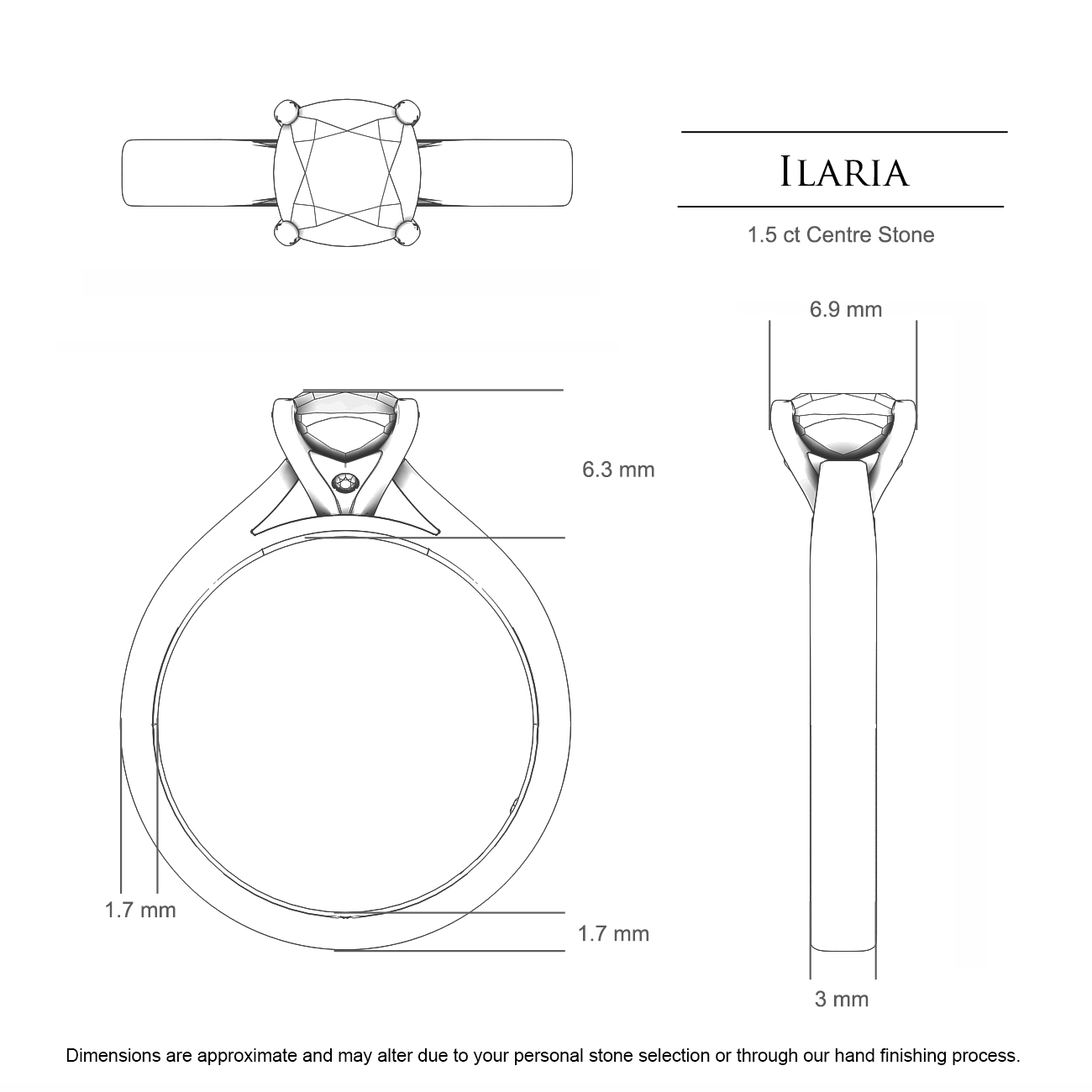 Cushion Engagement Rings Platinum 950 Ilaria - Dimensions