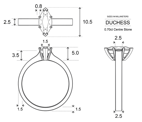 Marquise Diamond Rings Platinum 950 Duchess - Dimensions