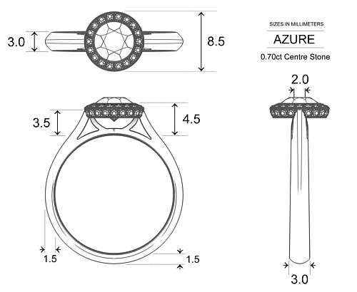 Diamond Rings Platinum 950 Azure - Dimensions