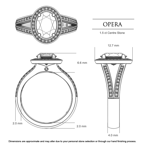 Oval Diamond Rings Platinum 950 Opera - Dimensions