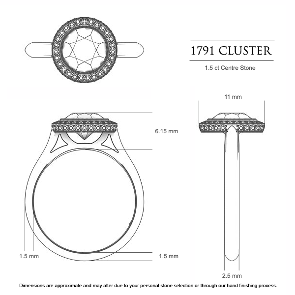 Diamond Rings Platinum 950 1791 Cluster - Dimensions