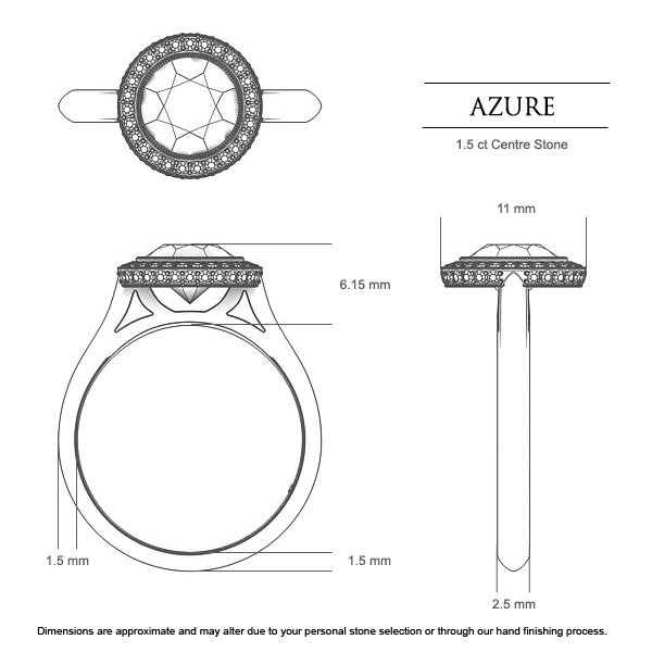 Diamond Rings Platinum 950 Azure - Dimensions
