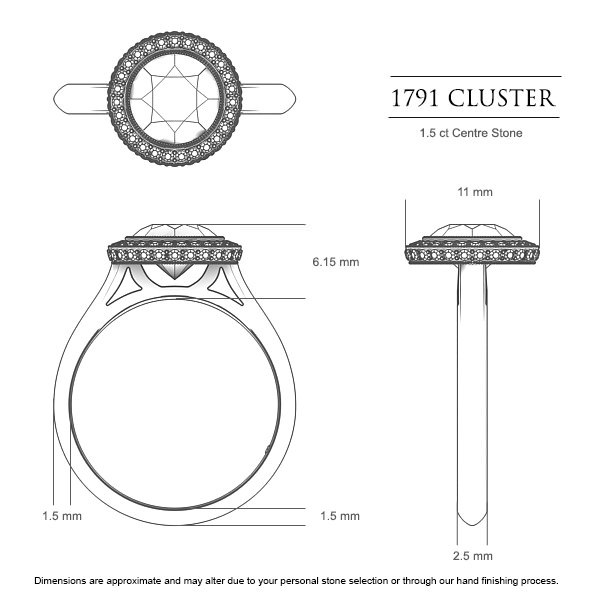 Engagement Rings White Gold 1791 Cluster - Dimensions