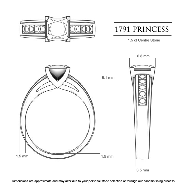 Princess Engagement Rings 1791 Princess - Dimensions
