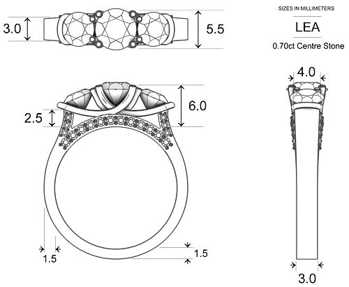 Diamond Rings Platinum 950 Lea - Dimensions
