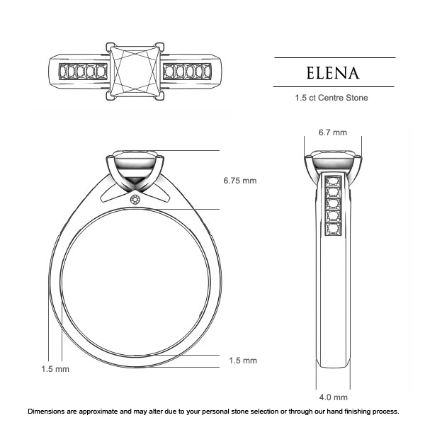 Princess Engagement Rings Platinum 950 Elena - Dimensions