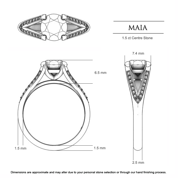 Engagement Rings Platinum 950 Maia - Dimensions