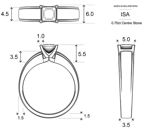 Princess Diamond Rings Platinum 950 Isa - Dimensions