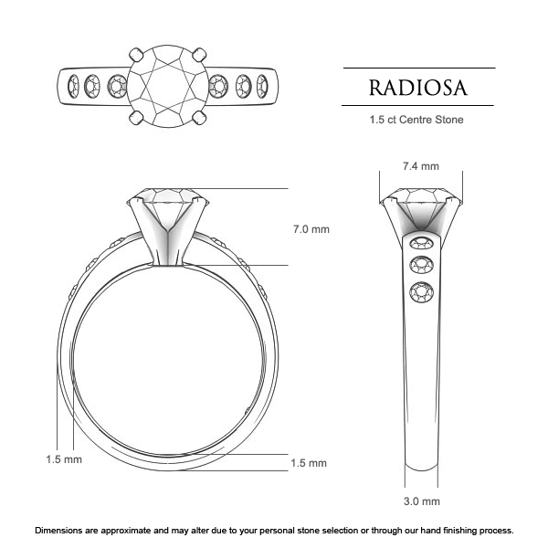 Diamond Rings Platinum 950 Radiosa - Dimensions