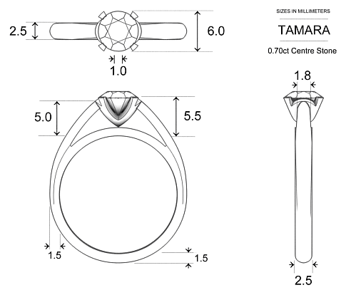 Diamond Rings Platinum 950 Tamara - Dimensions