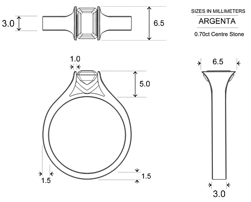 Emerald Diamond Rings Platinum 950 Argenta - Dimensions