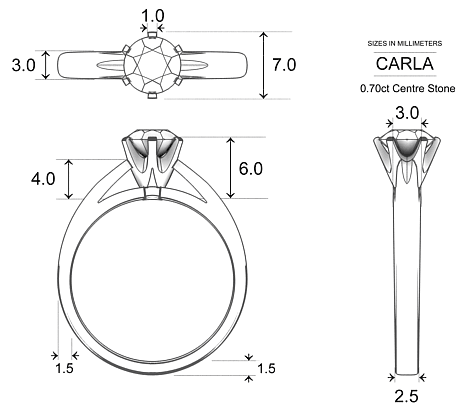 Diamond Rings Platinum 950 Carla - Dimensions