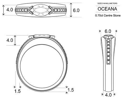 Marquise Diamond Rings Platinum 950 Oceana - Dimensions