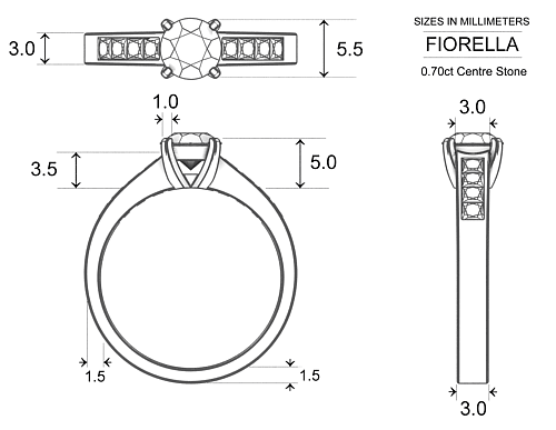 Diamond Rings Platinum 950 Fiorella - Dimensions