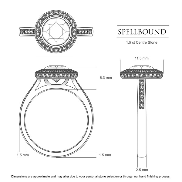 Diamond Rings Platinum 950 Spellbound - Dimensions