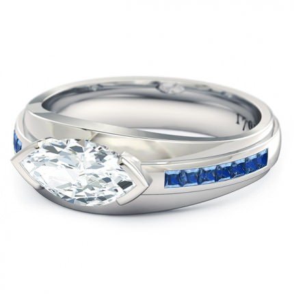 Marquise Diamond Ring Platinum 950 Deep Blue - Side View