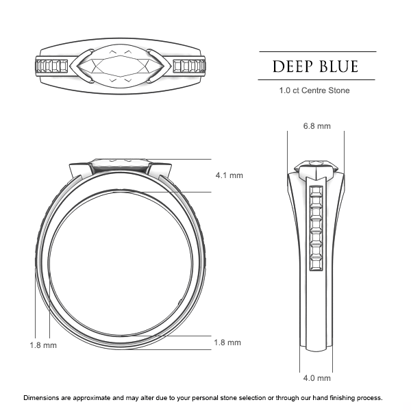 Marquise Diamond Rings Deep Blue - Dimensions