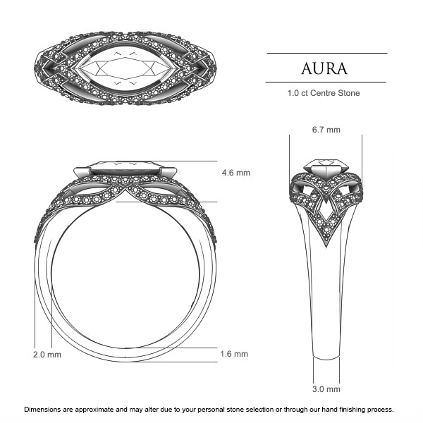 Marquise Diamond Rings White Gold Aura - Dimensions