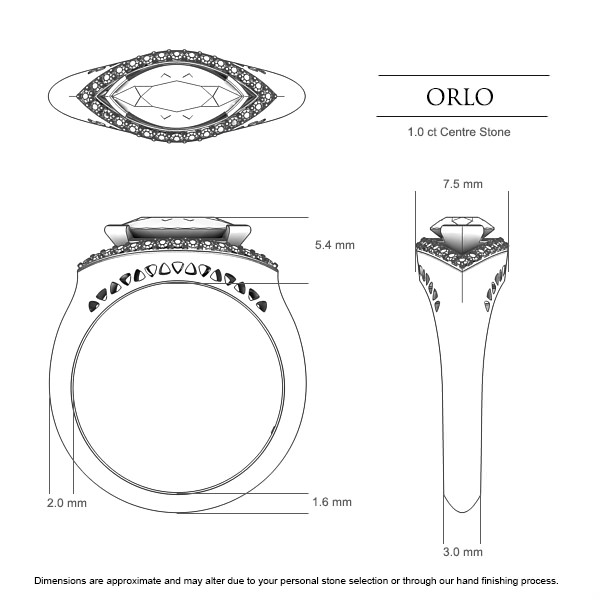 Marquise Diamond Rings Platinum 950 Orlo - Dimensions