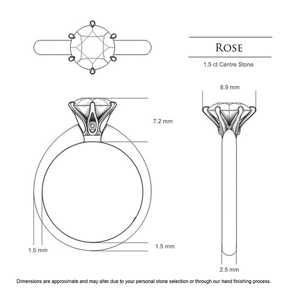 Diamond Rings White Gold Rose - Dimensions