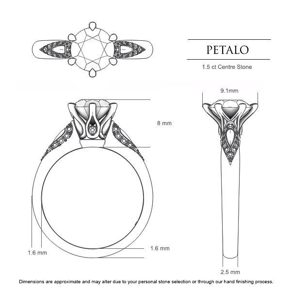 Diamond Rings Platinum & Rose Gold Petalo - Dimensions