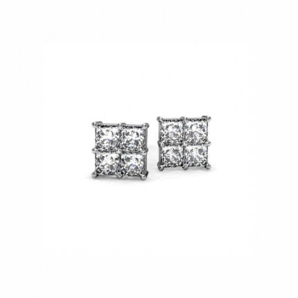 Diamond Earrings White Gold Princess Cluster Earrings