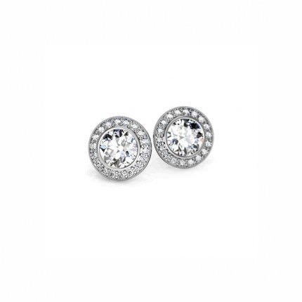 Diamond Earrings Platinum 950 Brilliant Halo Earrings-1ctw