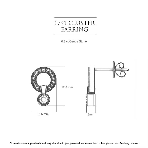 Diamond Earrings White Gold Cluster Drop - Dimensions