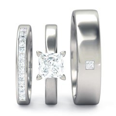 Princess Matching Sets White Gold + PT setting Princess Solitaire