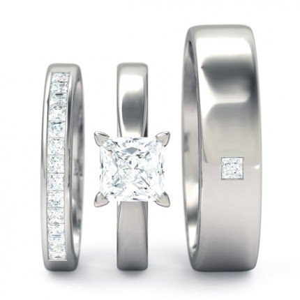 Princess s White Gold Princess Solitaire Matching Set
